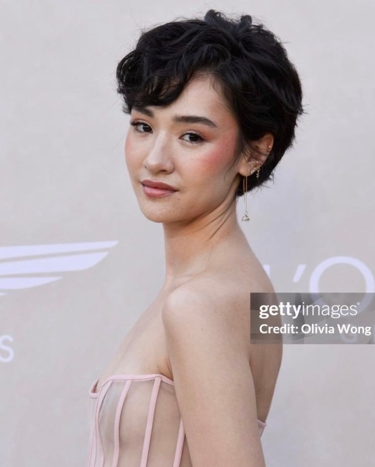 Minnie Mills wearing Shadows climber earrings wit diamonds by Hi June Parker