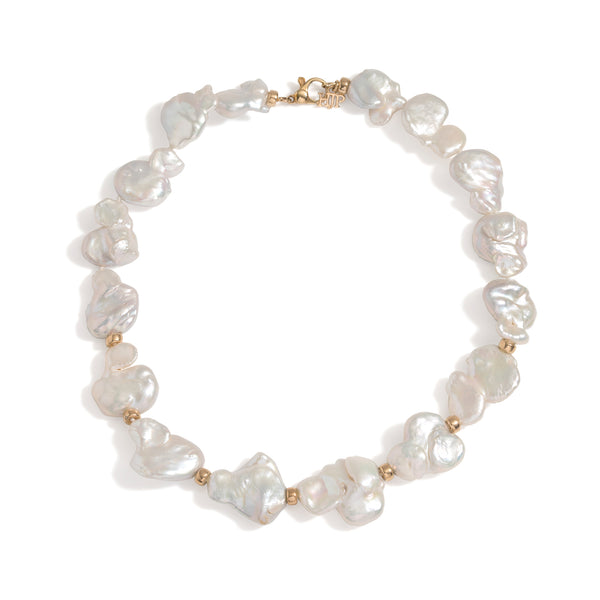 42" White Baroque Pearl Necklace – 24K Gold Plated Keshi Style Strand