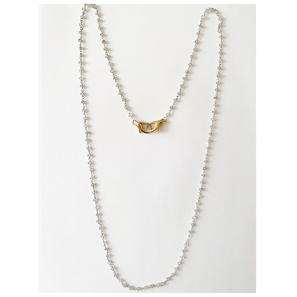 Champagne zircon silver rosary mask chain, sterling silver, mask chain