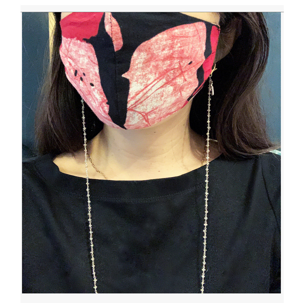 Champagne zircon silver rosary mask chain, sterling silver, mask chain