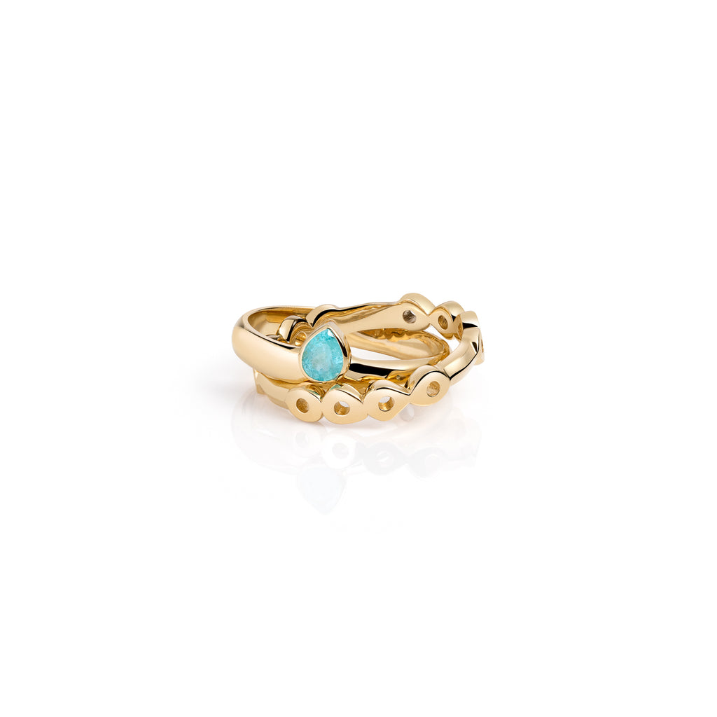 Rolling stackable ring bands, stacking gold rings, ring bands, wedding rings, engagement rings, linked rings, connected rings, 14k gold, paraiba tourmaline