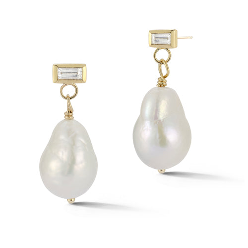 Mana Baroque Pearl and baguette diamond earrings