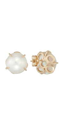 Mabe pearl stud earrings, 14k gold hand made large pearl stud earrings