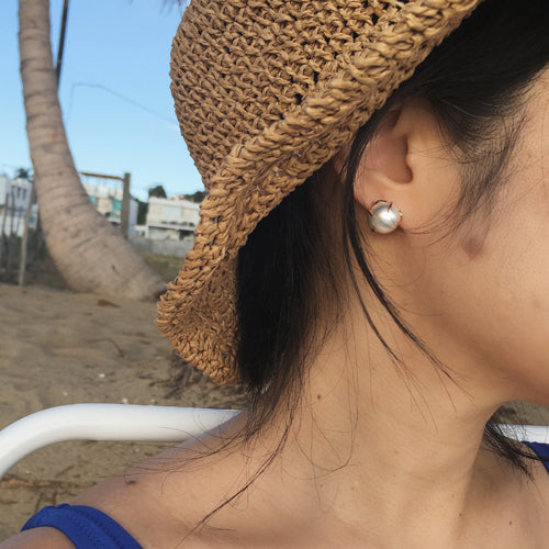 Mabe pearl stud earrings, 14k gold hand made large pearl stud earrings