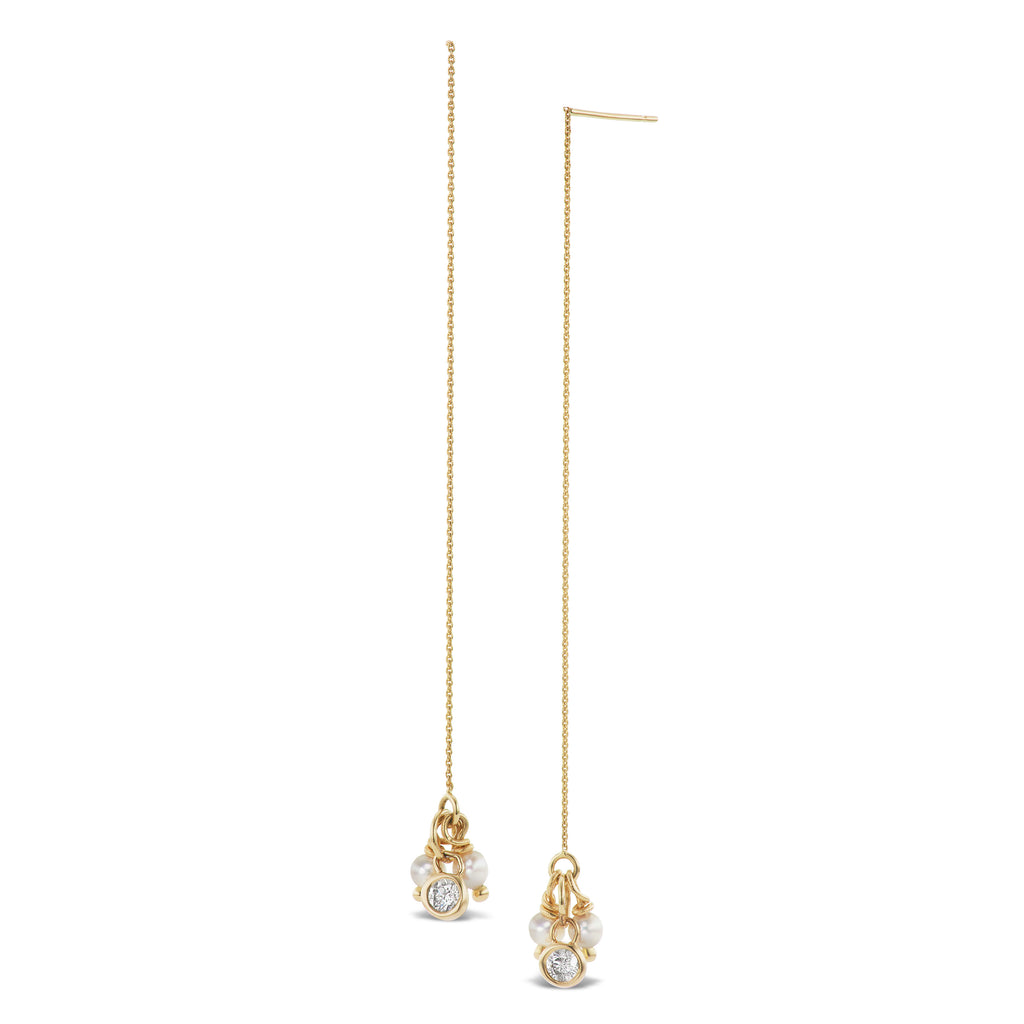 Petal pearl chain threaders with diamond charm 14k gold Hi June Parker