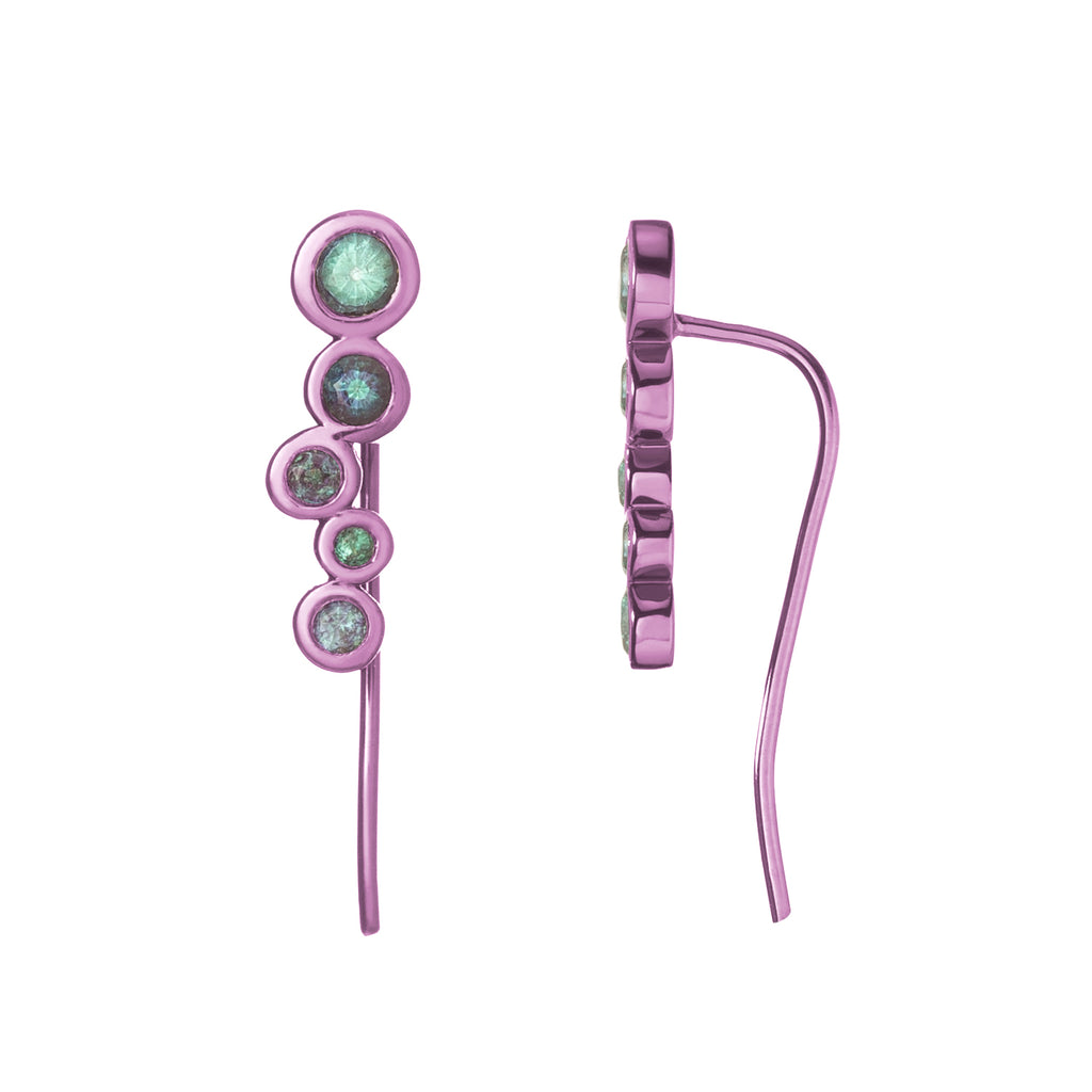 Purple coated green sapphires earring climber, Electric 80s, Colorful gemstone earring, color on color earring