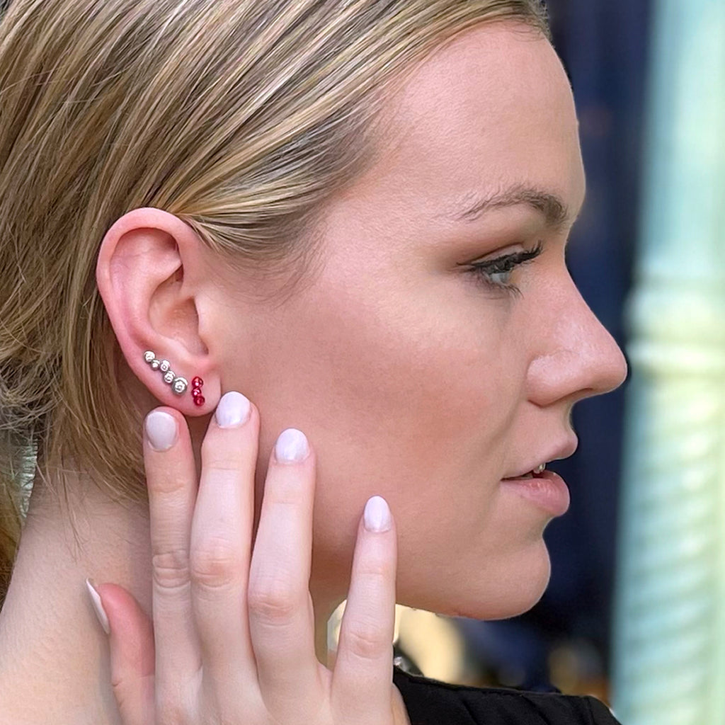 Hi June Parker electric 80s Red three stone single stud earring with pink sapphires