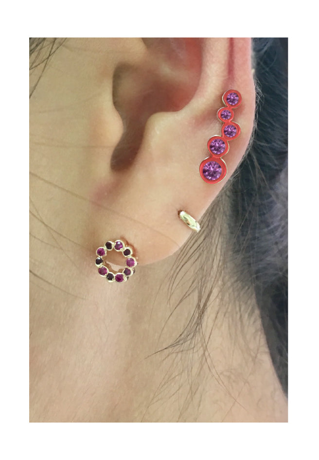 Bright Red Electric 80s Shadows Climber Earrings with Pink Sapphires