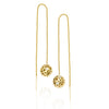 14k gold threader earrings, solid gold ball threader earrings with open work and diamonds
