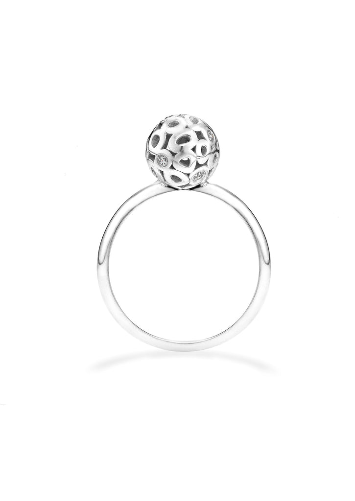 14k white gold sphere ring with diamonds, white gold ring with diamond disco ball