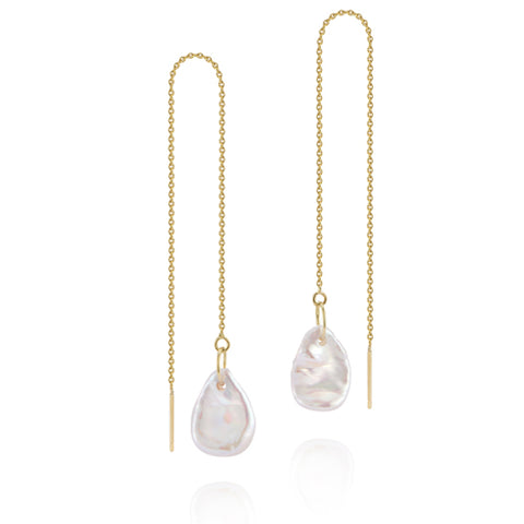 Petal Pearl threader earrings with diamond charm