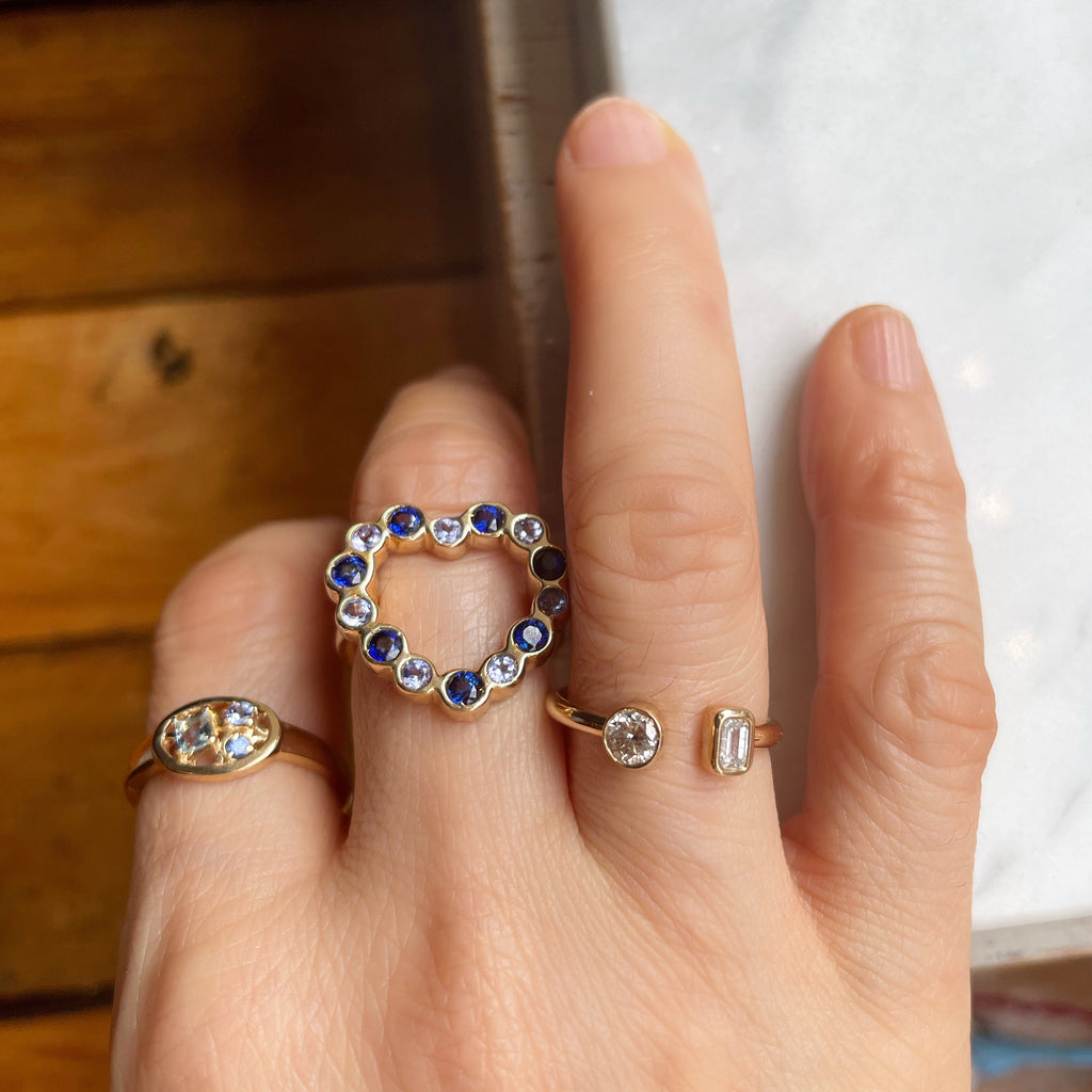 Toi et moi part of stacking ring set worn separately