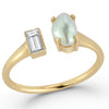 Alternative engagement ring pearl and baguette diamond toi et moi ring 14k yellow gold