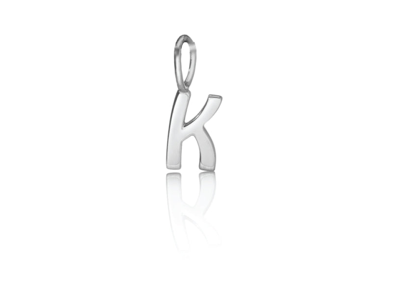 Alphabet letter gold charm, Letter K charm, 14k White gold letter charm