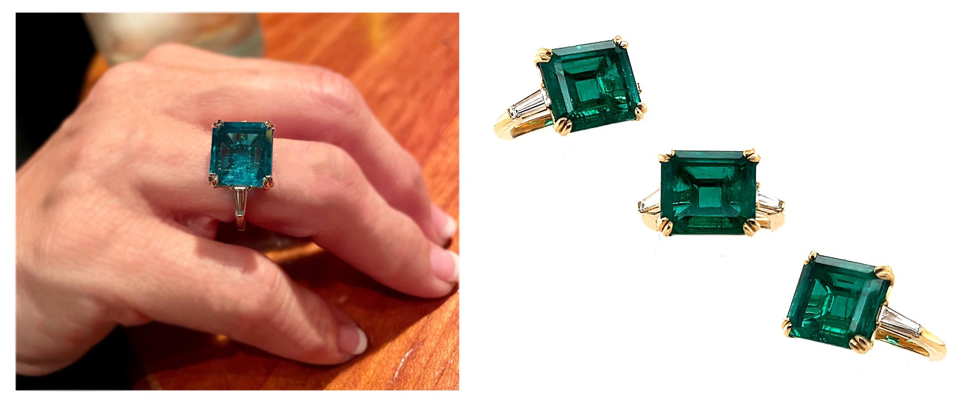 Custom Colombian Emerald and diamond engagement ring