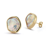 pearl stud earrings, bezel set pearl, contemporary pearl earring, 14k gold pearl stud earrings