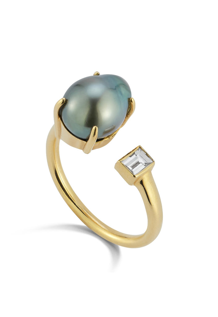 Tahitian Pearl and Diamond Toi et Moi Ring