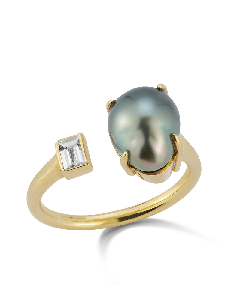 Floral Diamond Tahitian Pearl Ring in 18K White Gold – J.E.T. Jewelry