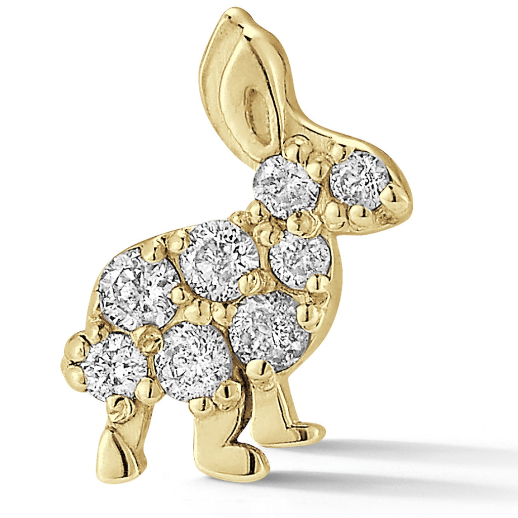 Trickster bunny diamond stud earring 14k yellow gold