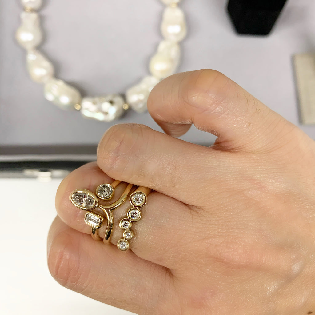 14k gold oval engagement ring set, salt and pepper diamond engagement rings, stackable salt and pepper diamond gold rings