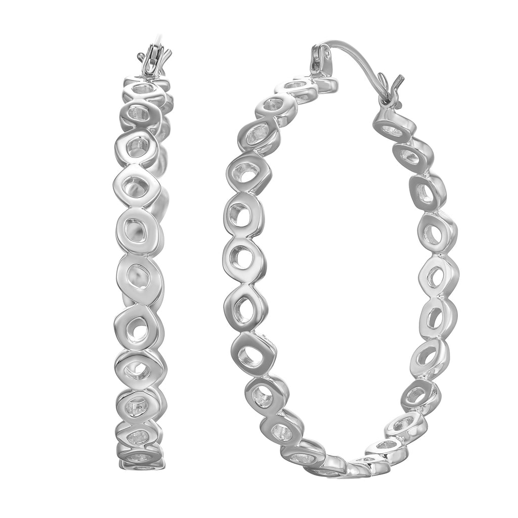 Sterling silver hoop earrings, designer sterling silver organic shape hoop earrings, bold silver hoop earrings made in New York City