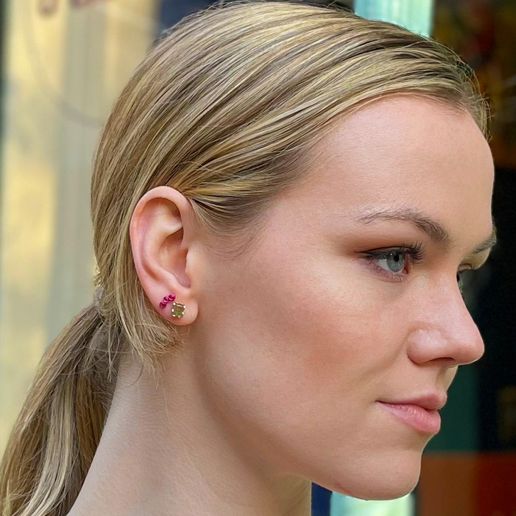 Hi June Parker Bliss rectangle bi-color tourmaline single stud earring 14k gold