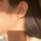 Bi-Color Tourmaline stud earring, single stud earring, 14k gold rectangle tourmaline stud