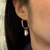 pearl hoop earrings, 14k hollow gold hoop earrings with keshi pearl charm