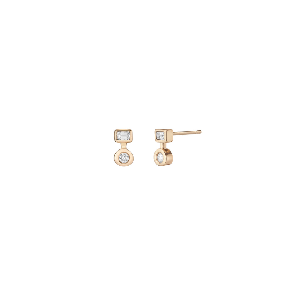 Diamond stud earrings, diamond baguette studs, 14k gold, new york jewelry