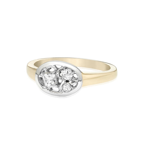 14k Yellow Gold Shadows D-Ring with White Diamonds