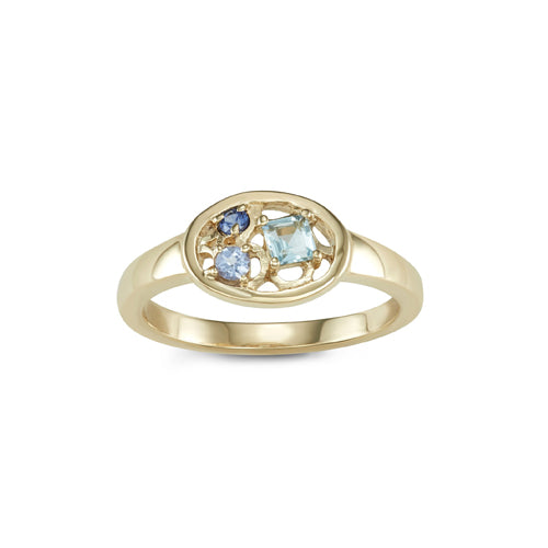 stone cluster signet ring, blue gemstone ring, 14k gold, women's signet stone cluster ring