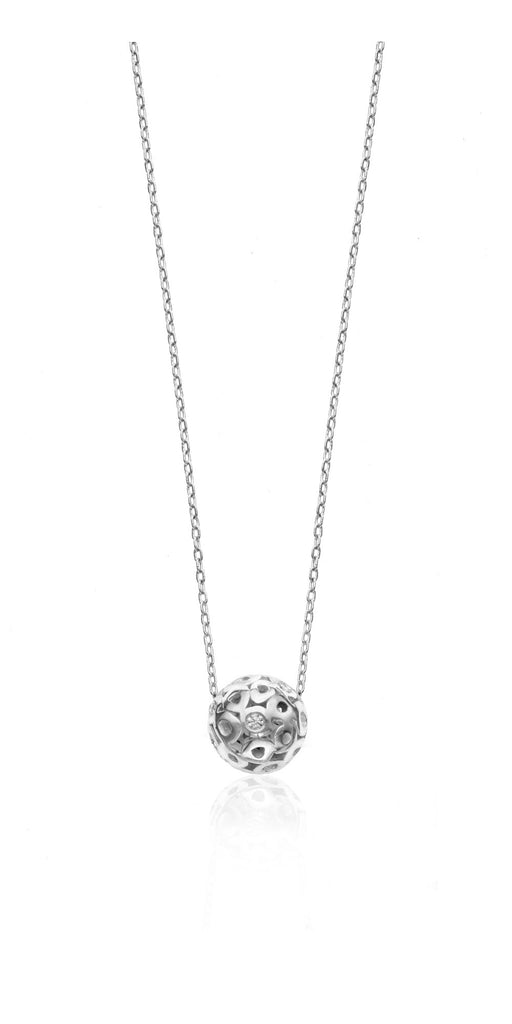 14k white gold sliding sphere pendant with diamonds, white gold sliding ball pendant with diamonds