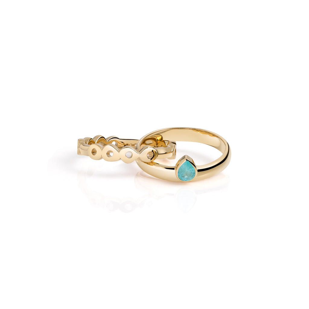 Rolling stackable ring bands, stacking gold rings, ring bands, wedding rings, engagement rings, linked rings, connected rings, 14k gold, paraiba tourmaline