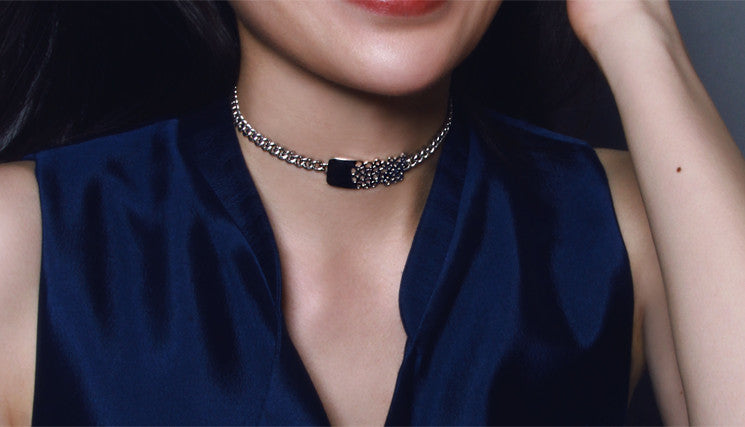 ID choker necklace, Sterling silver choker chain necklace
