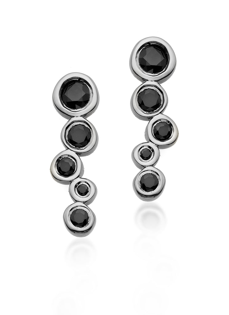 Sterling silver earring climber with black diamonds, 14k white gold earring climber with black diamonds