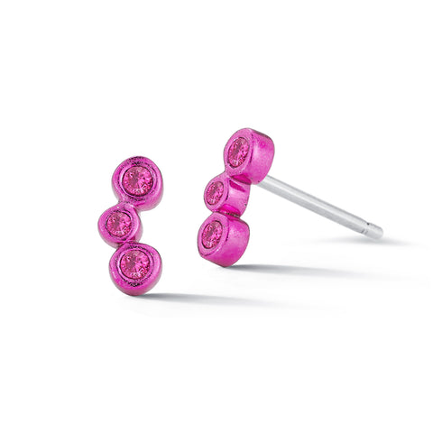 Electric Red Mini 3-stone Single Stud Earring