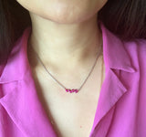 Electric 80s hot pink bar pendant with rubies, Sterling silver pendant with rubies