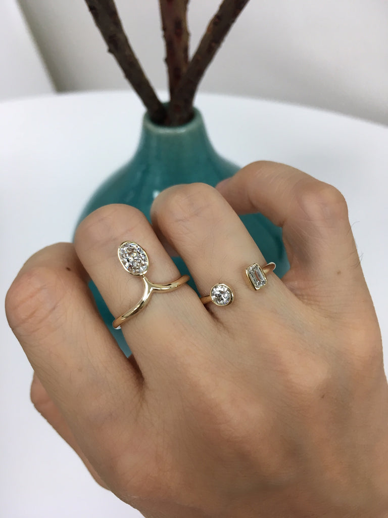 lab grown oval diamond engagement ring set, stacking engagement ring, diamond engagement ring, diamond foundry x hi june parker