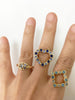 stone cluster signet ring, blue gemstone ring, 14k gold, women's signet stone cluster ring