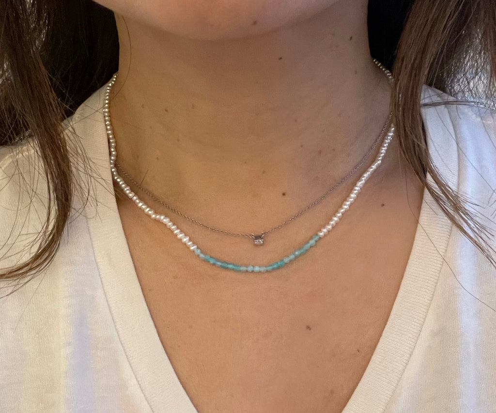 Colorblocked seedpearl and amazonite choker Hi June Parker