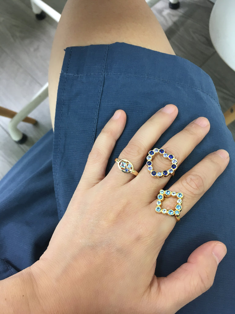 statement gold ring, open shape 14k gold ring, london blue topaz ring