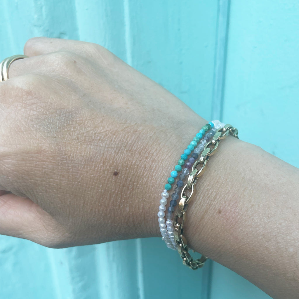 Seedpearl bracelet color blocked with Turquoise stones Hi June Parker