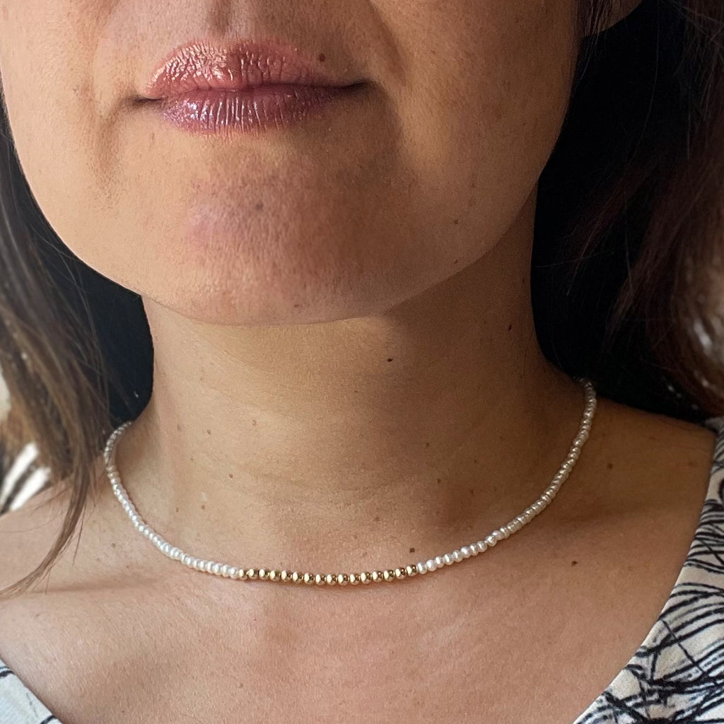 seedpearl choker with gold beads 14k Hi June Parker