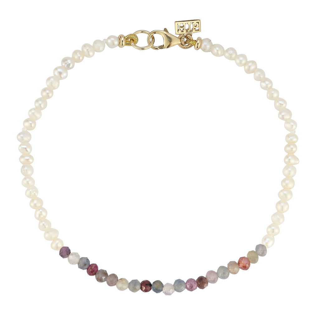 Seedpearl bracelet colorblocked with multi-color sapphire and ruby Hi June Parker