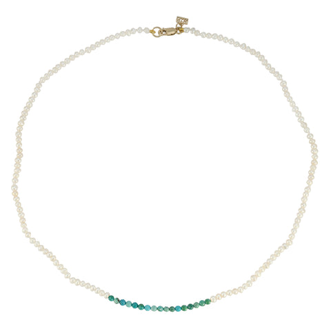 Flamenco Seedpearl and Amazonite color blocked Choker Necklace