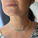 color blocked seed pearl and turquoise bead choker Hi June Parker