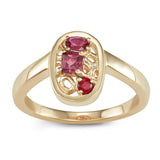 14k gold rubies and rhodolite garnet cluster signet ring, gold ring with open work and red gemstones