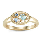 stone cluster signet ring, blue gemstone ring, 14k gold, women's signet stone cluster ring