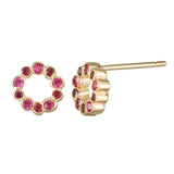 gifts under $500, 14k gold mini circle stud earring, rubies stud earring