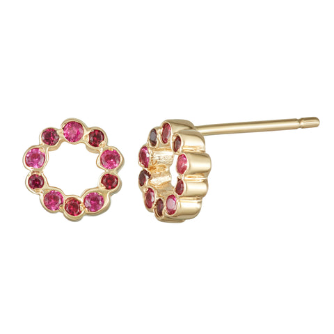 Electric Red Mini 3-stone Single Stud Earring